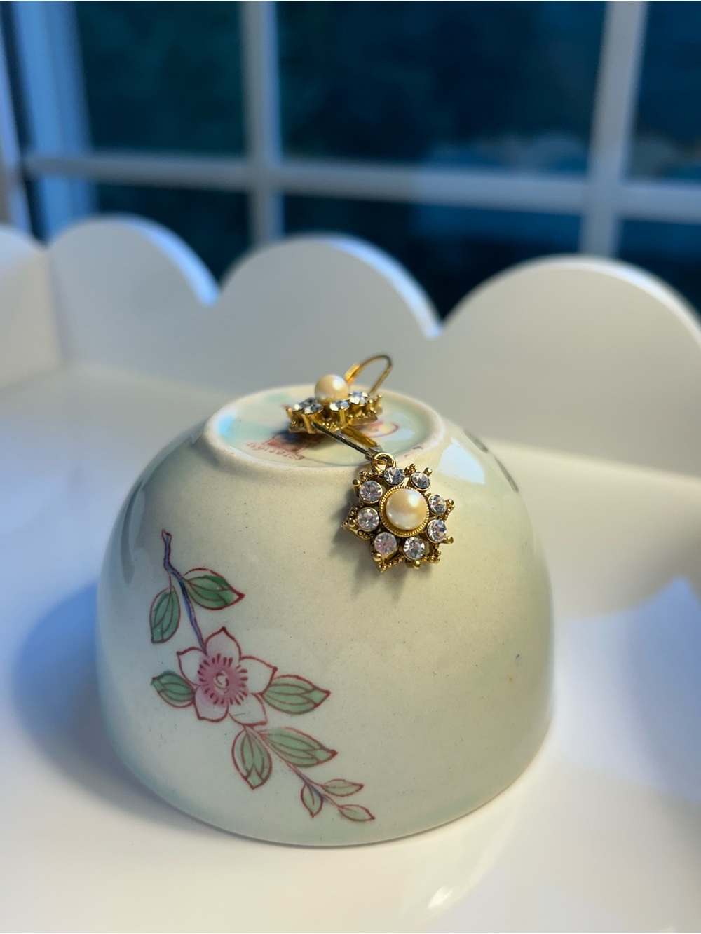 NEW Gold Pearl and Crystal Starburst Drop Earrings - Ivory Pearl